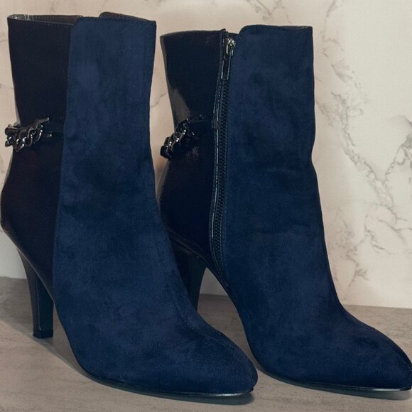 Navy Suede & Patent Bellini Boots - Picture 1 of 6